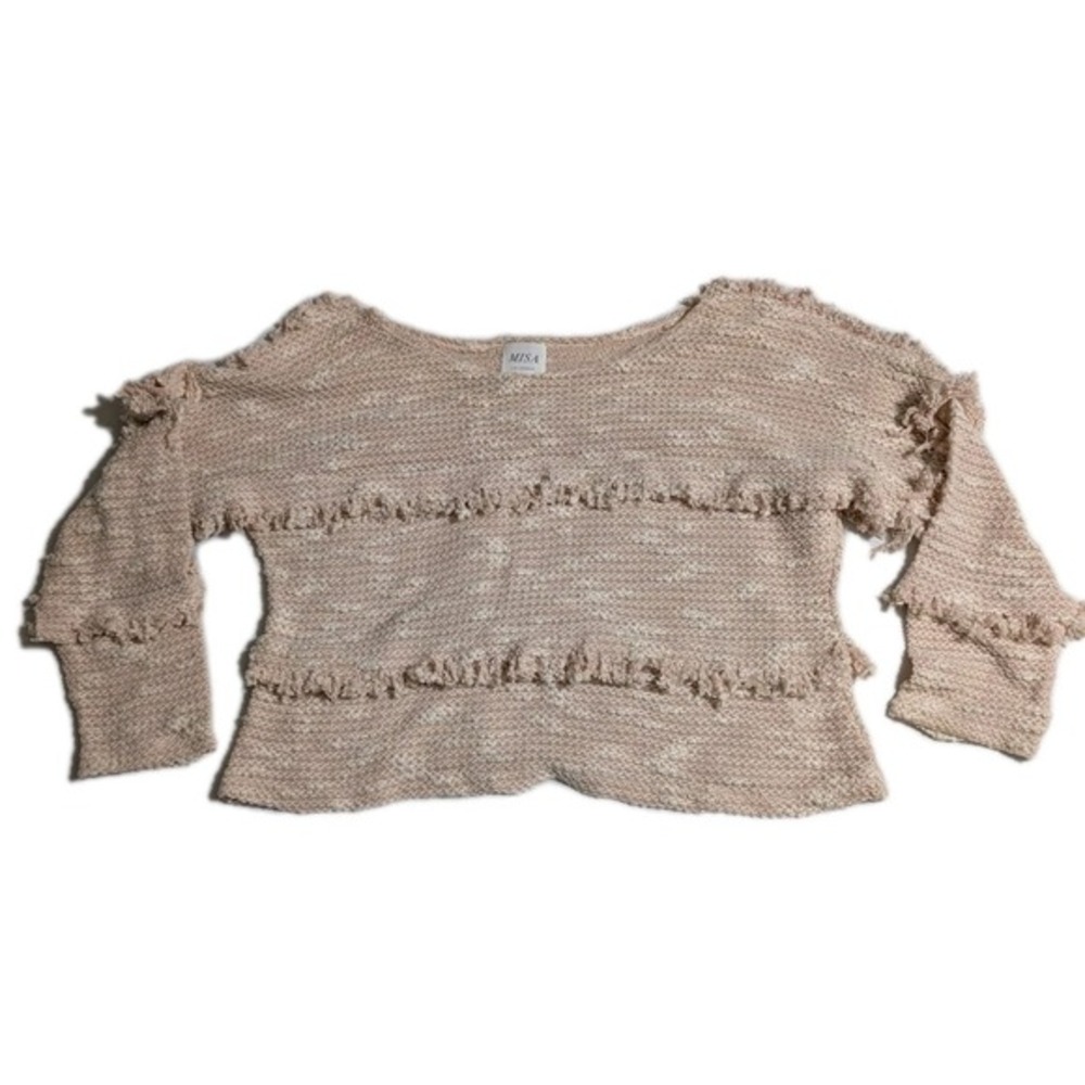 Misa Los Angeles Sofya Fringe Viscose Pullover Beige Sweater‎ Size XS